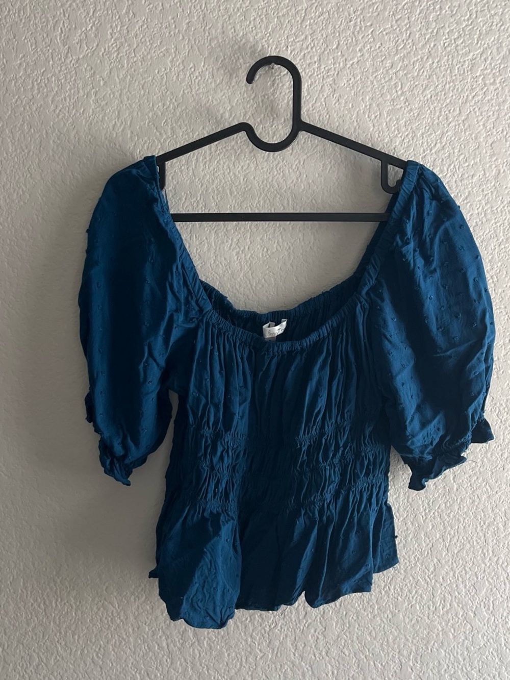 Smocked Puff-Sleeve Blouse in Blue